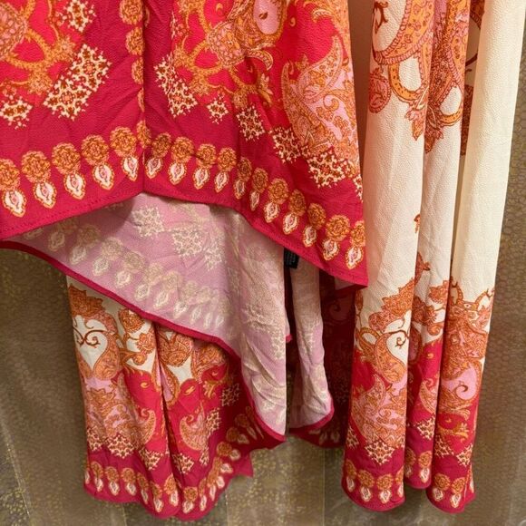 Vici Hot Pink Orange Vineyard Border Print Open Back Hi Low Maxi Dress Medium - Picture 7 of 12